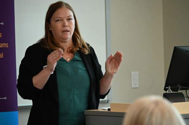 Sam Maloney speaking at Campaign School on Saturday, Feb. 21, 2026, at the University of Scranton. (GERI GIBBONS/STAFF PHOTO)