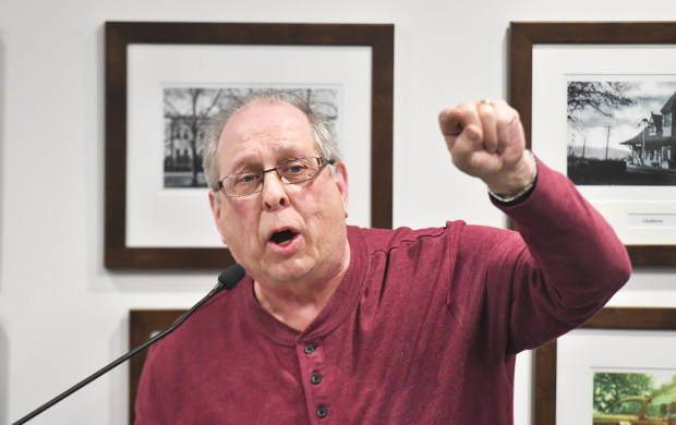 Len Dobrzyn, of Peckville, expresses his support of the current immigration policies enforced by ICE at the Lackwanna County Commissioners Meeting at the county government center in Scranton Wednesday, February 18, 2026. (SEAN MCKEAG / STAFF PHOTOGRAPHER)