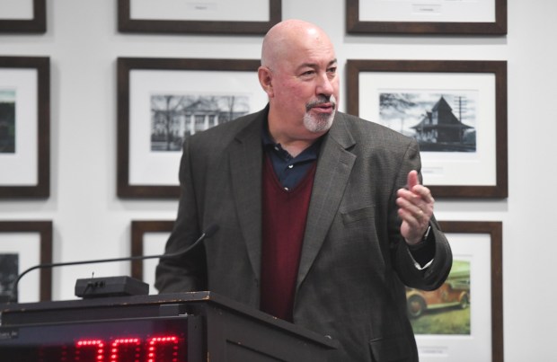 Berks County Deputy Chief Operations Officer Larry Medaglia speaks during the commissioners meeting at the Lackawanna County Government Center Tuesday, February 24, 2026. (SEAN MCKEAG / STAFF PHOTOGRAPHER)