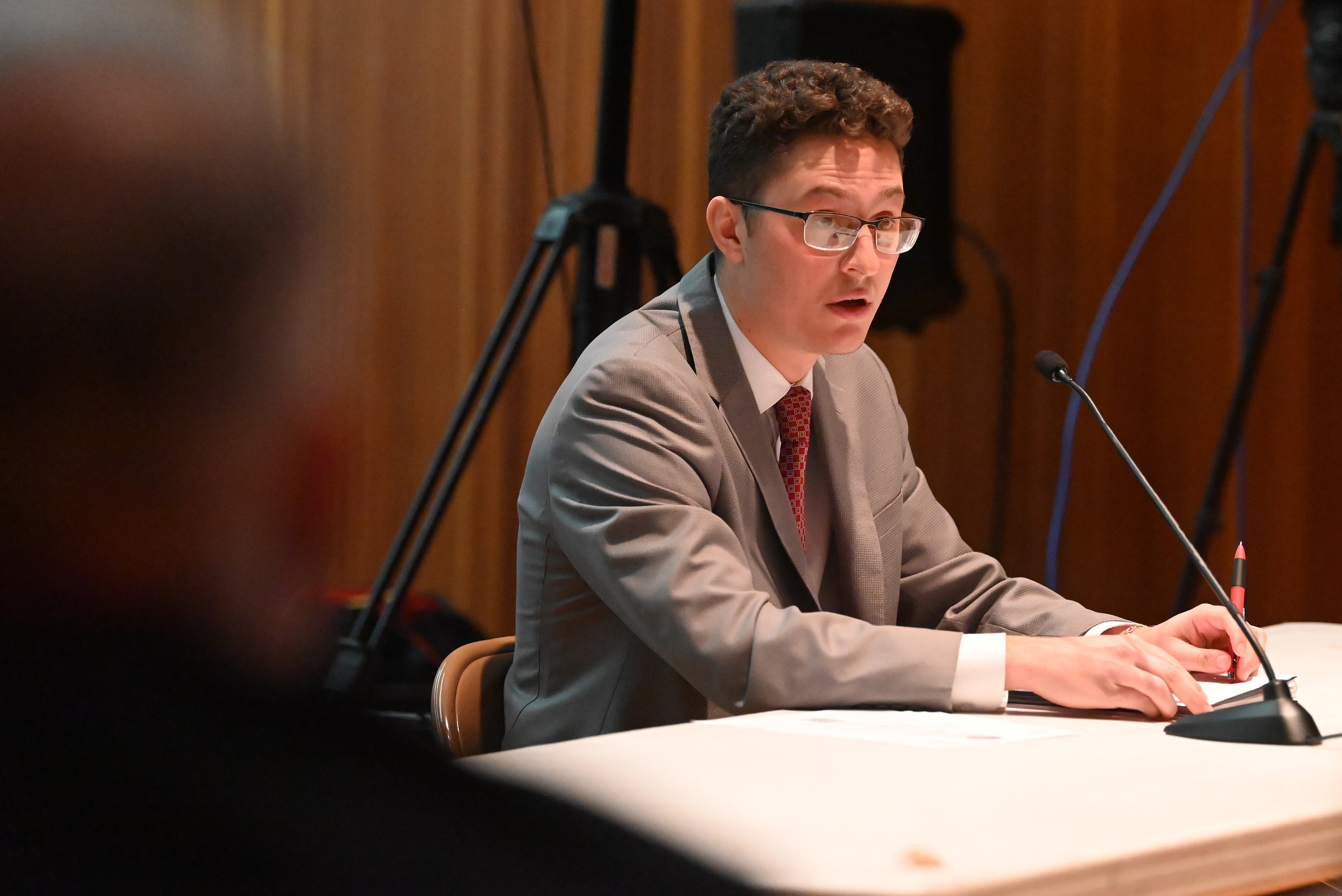 Wyoming Area School District Board Member Peter Butera speaks during...