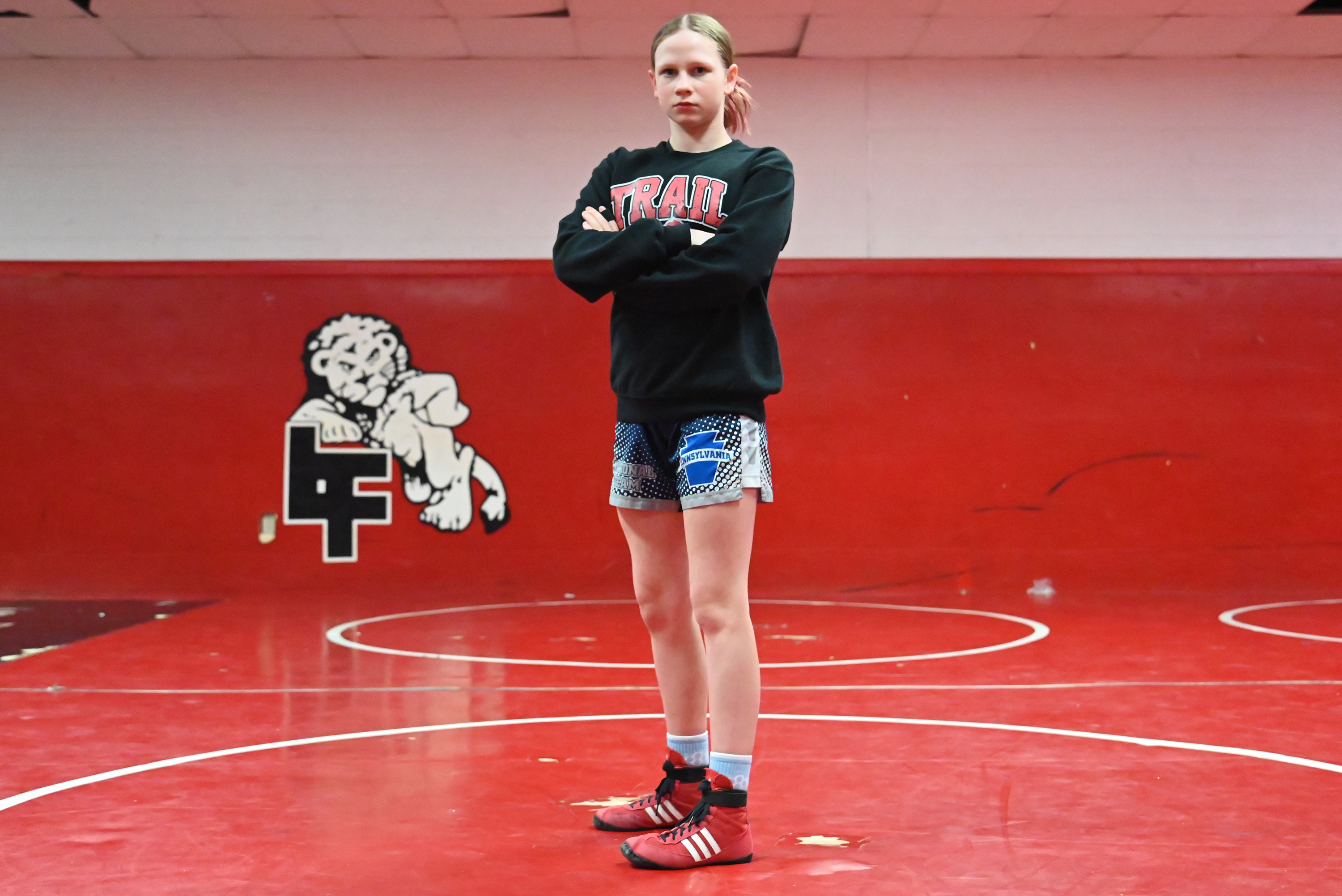 Wrestler Cidney Schaffer at Lackawanna Trail High School in Fatoryville...
