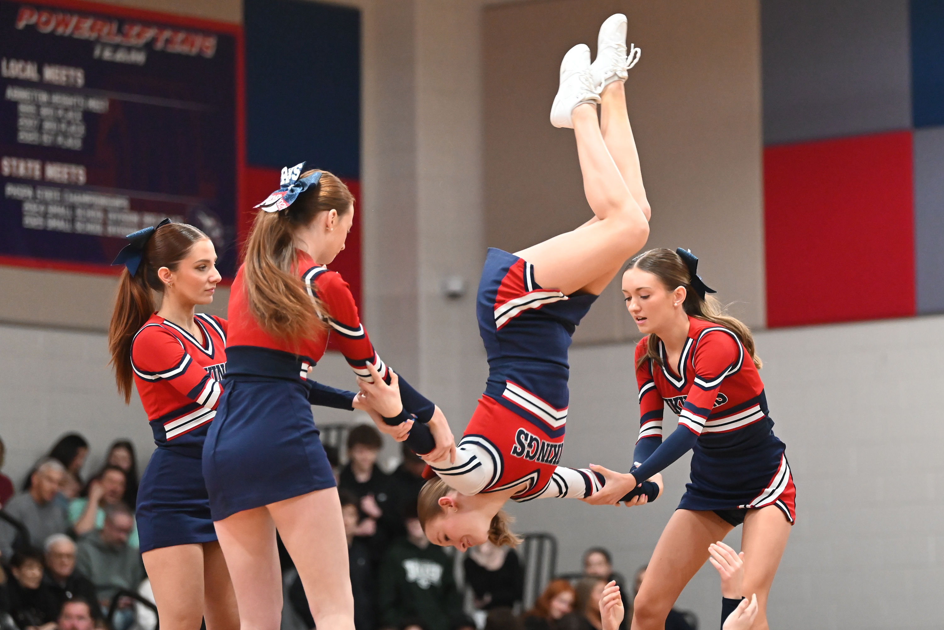 Riverside cheerleaders perform during the District 2 Class 4A boys...