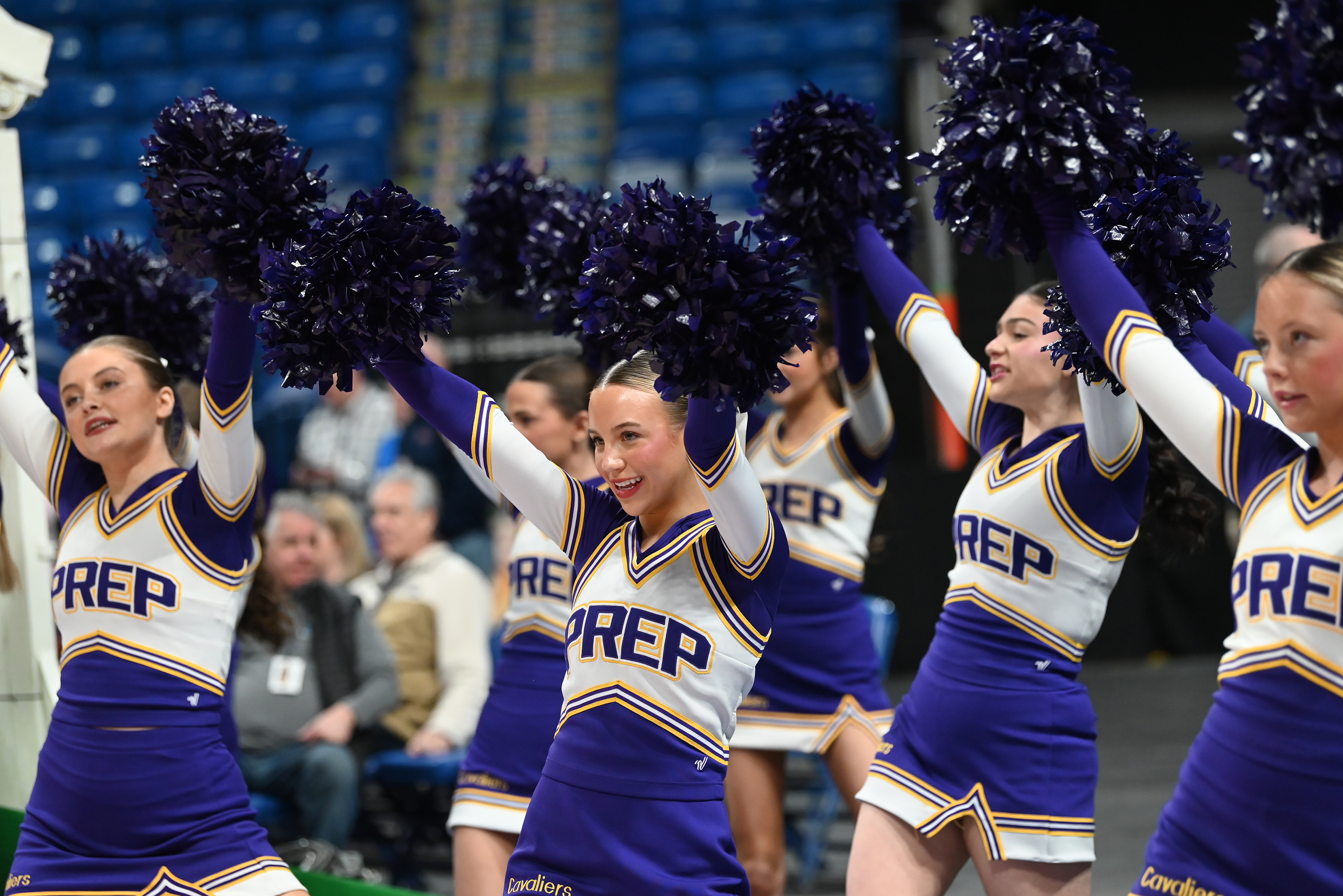 Scranton Prep cheerleaders perform before the D2 Class 4A boys...