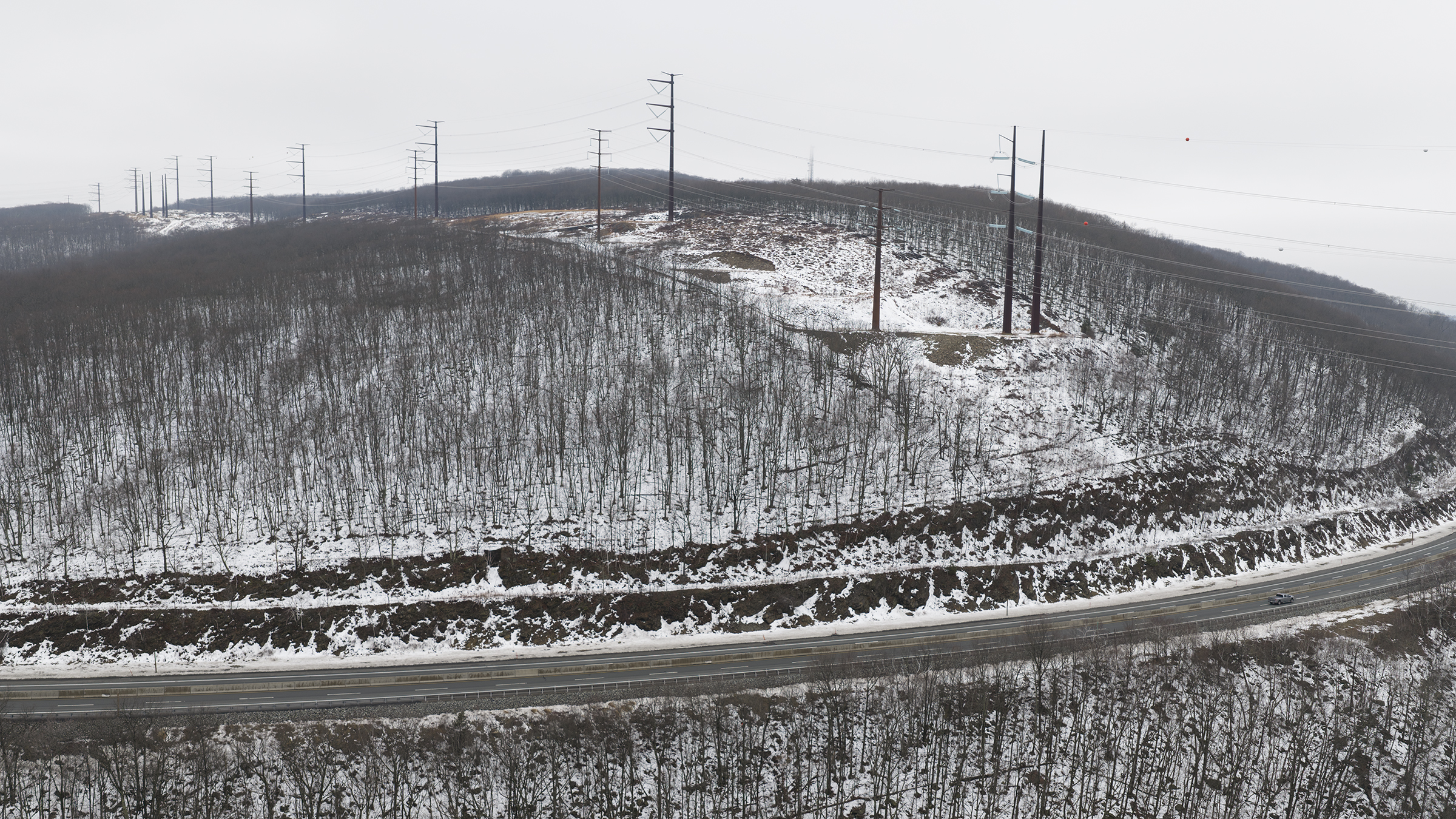 A set of power lines runs southwest over the Pennsylvania...
