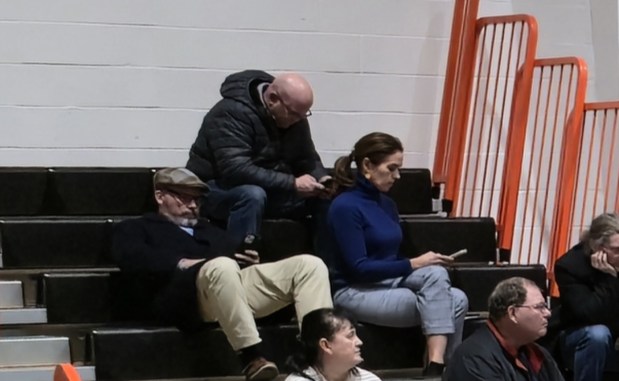 (Left to right) State Sen. Marty Flynn, D-22, Dunmore; Flynn's district director Brian Doughton; and state Rep. Bridget Kosierowski, D-114, Waverly Twp., attend a public hearing on data center legislation at the Dickson City Civic Center on Thursday, Feb. 12, 2026. (FRANK WILKES LESNEFSKY / STAFF PHOTO)