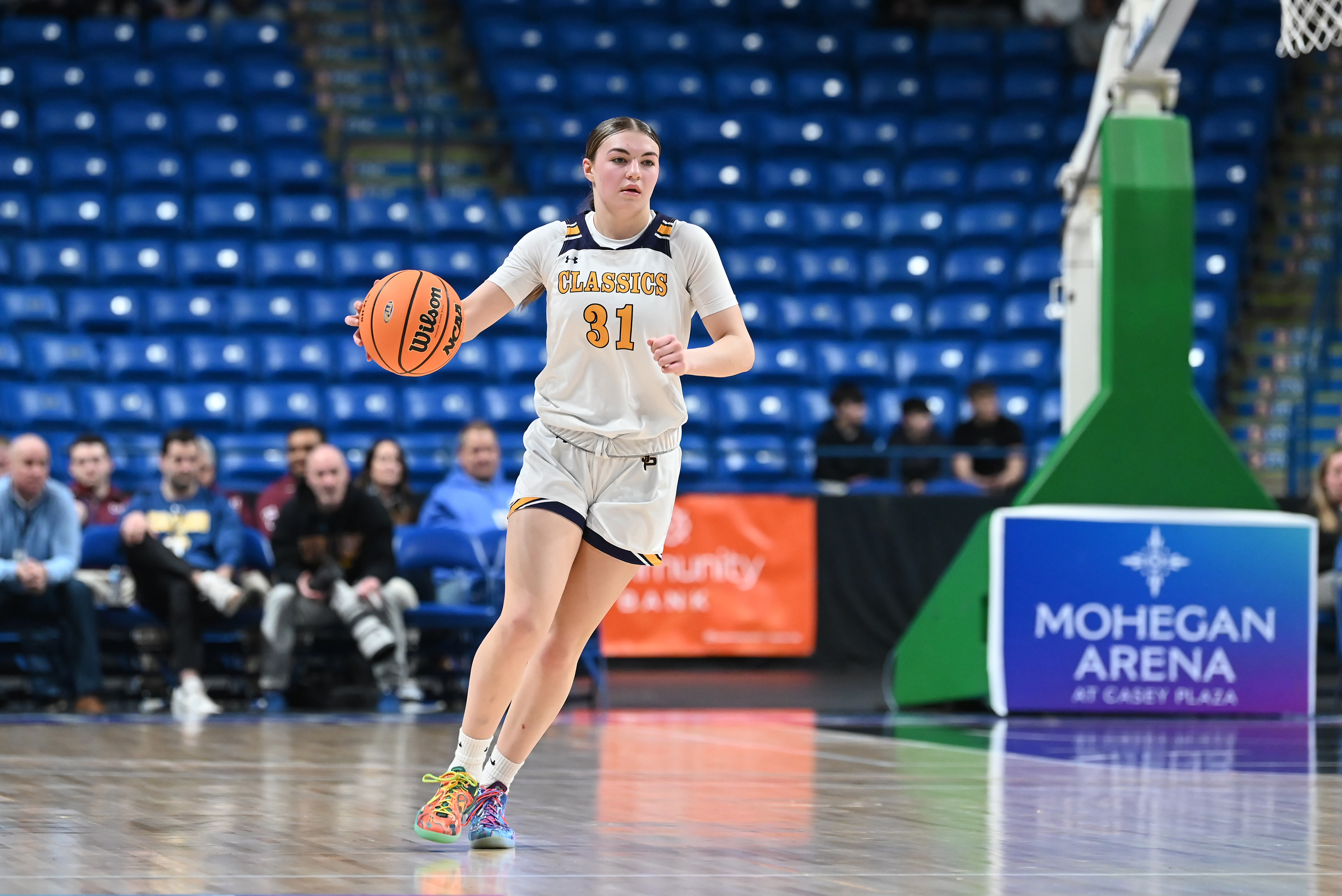 Scranton Prep’s Eva Kaszuba moves the ball during the Class...
