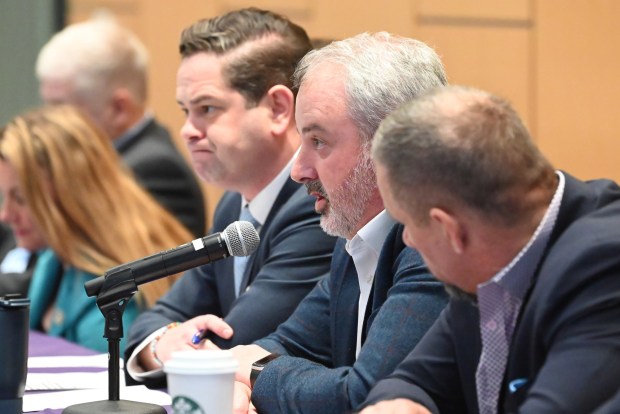 State Rep. Kyle Donahue speaks during the state House Democratic Policy Committee hearing at the University of Scranton on Wednesday, Feb. 11, 2026. (REBECCA PARTICKA/STAFF PHOTOGRAPHER)