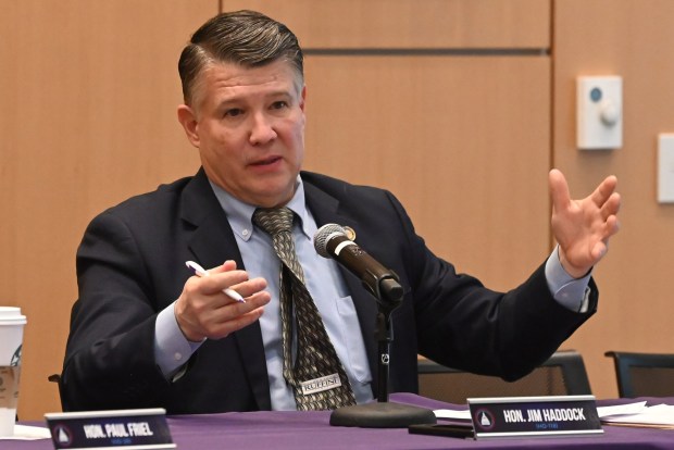 State Rep. Jim Haddock speaks during the state House Democratic Policy Committee hearing at the University of Scranton on Wednesday, Feb. 11, 2026. (REBECCA PARTICKA/STAFF PHOTOGRAPHER)