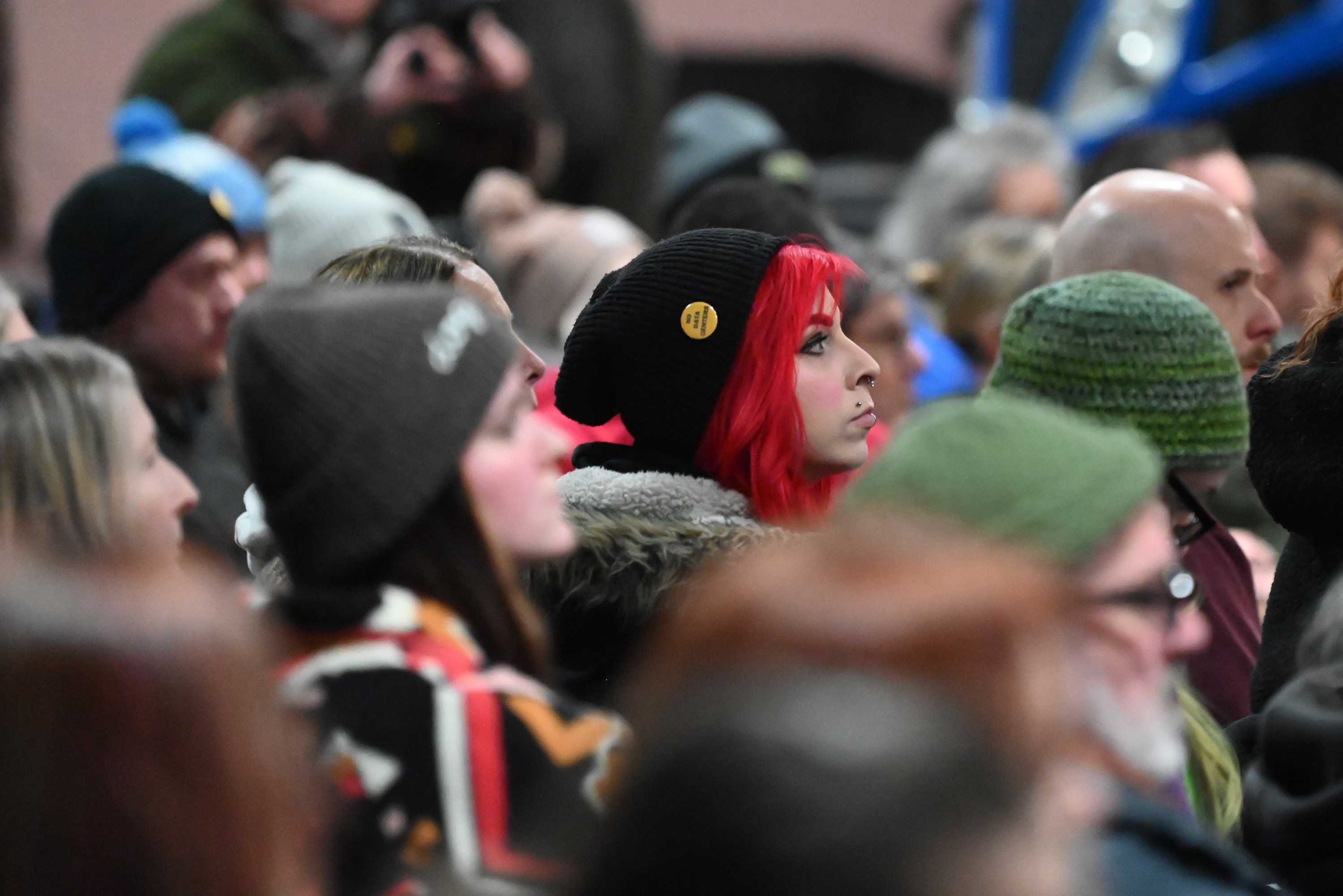 Ransom Twp. resident Nikki Bencho sits in the crowd during...