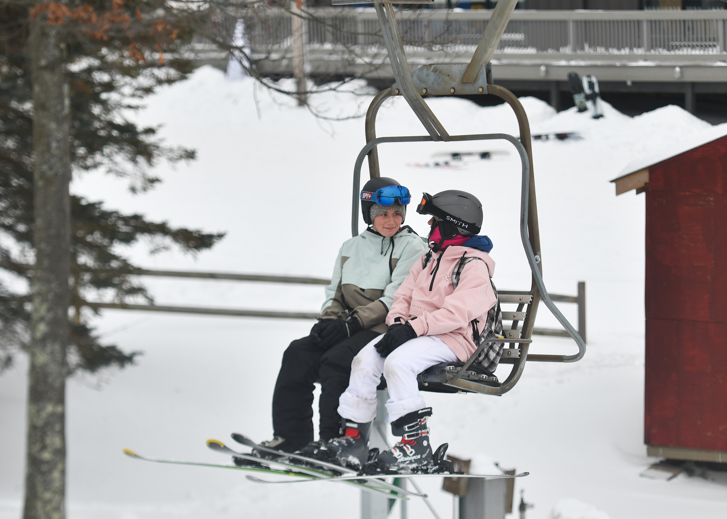 Friends Caitlin Rudalavage and Lana Celli, both of Dunmore, ride...
