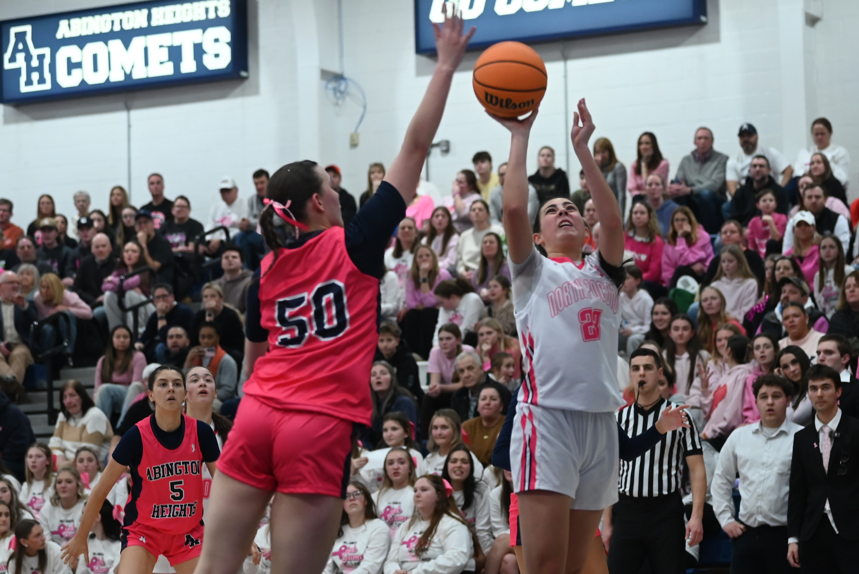 Abington Heights’ Sarah Cantner defends North Pocono’s Alexis Silva during...