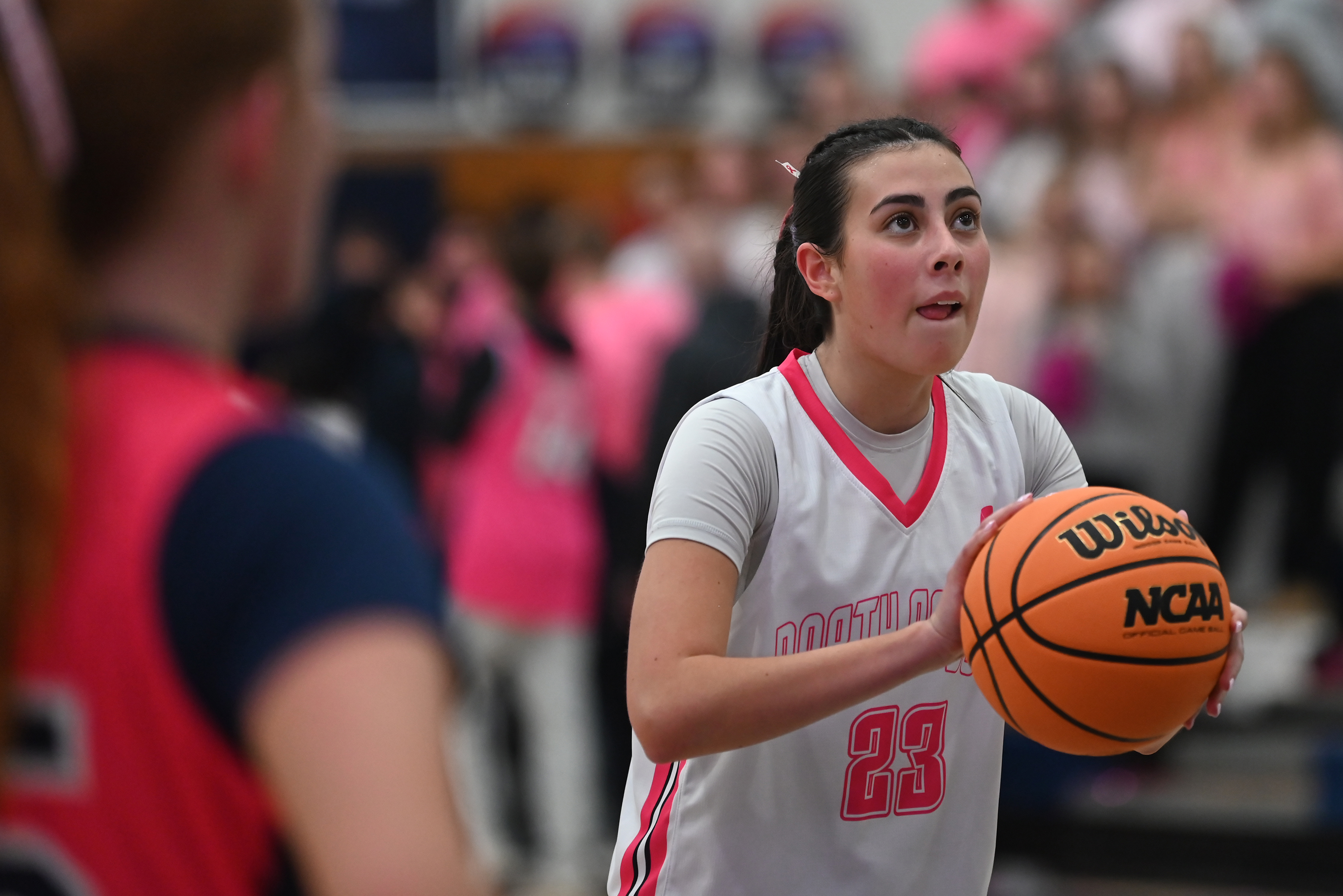 North Pocono’s Alexis Silva prepares for a free throw during...