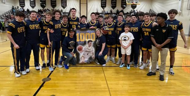 Old Forge's Cameron Parker scored his 1,000th career in a win over Western Wayne on Monday.