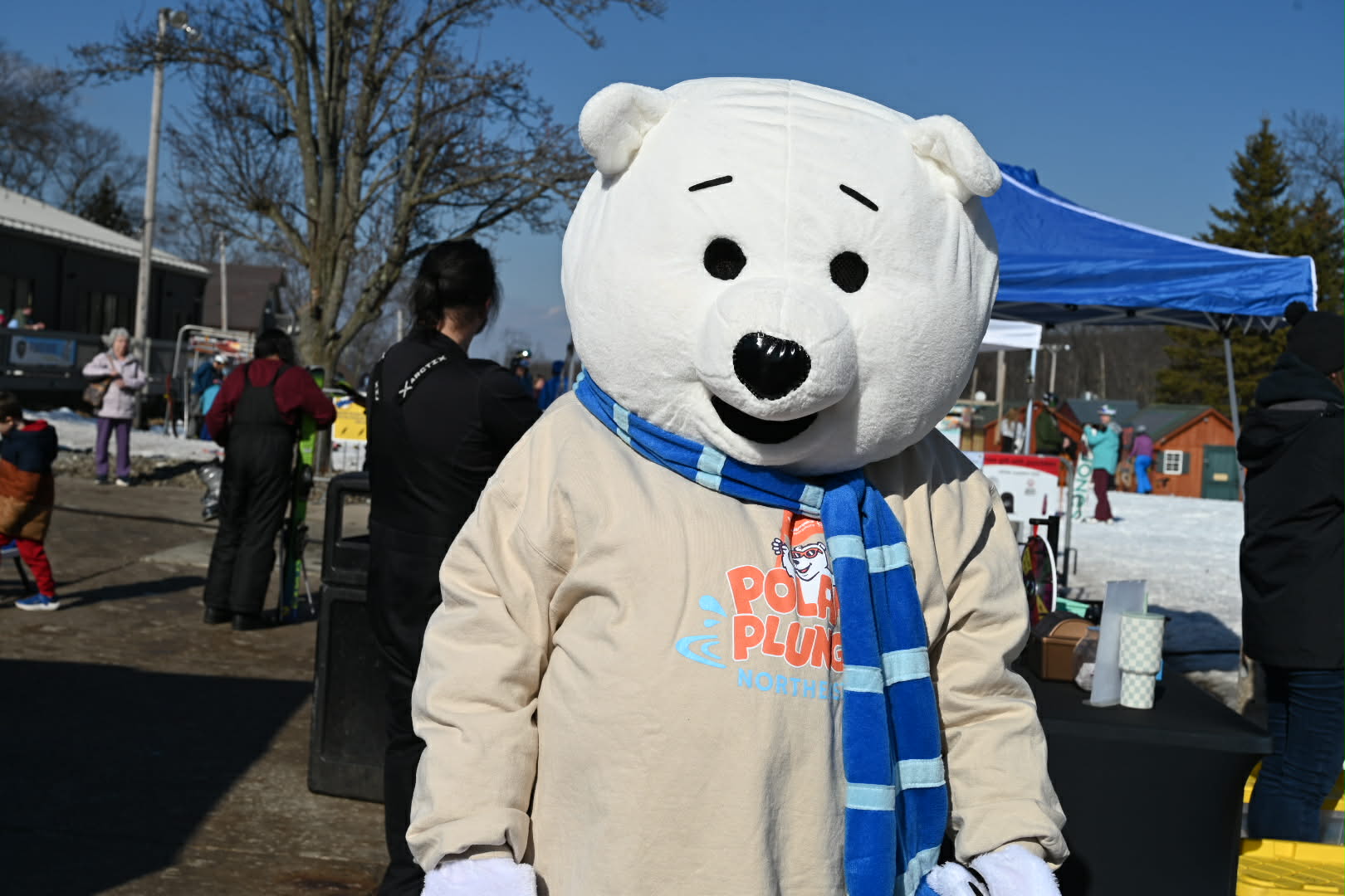 A polar bear greets attendees of the annual Polar Plunge...