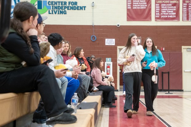 Community members hold their bears during the basketball game at Scranton High School in Scranton on Thursday, Feb. 05, 2026. (REBECCA PARTICKA/STAFF PHOTOGRAPHER)