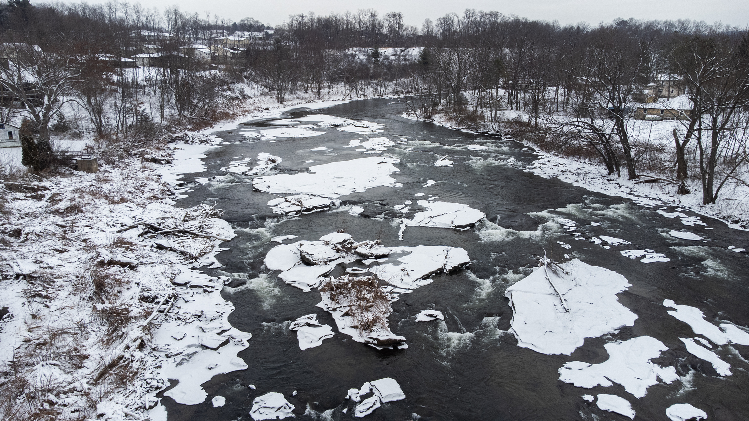 An aerial view of the Lackwanna River at the Old...
