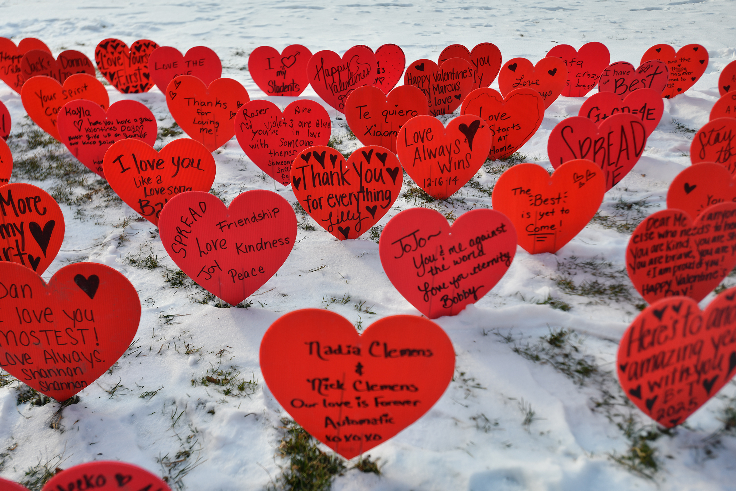 Hearts inscribed with names and messages for Valentines Day are...