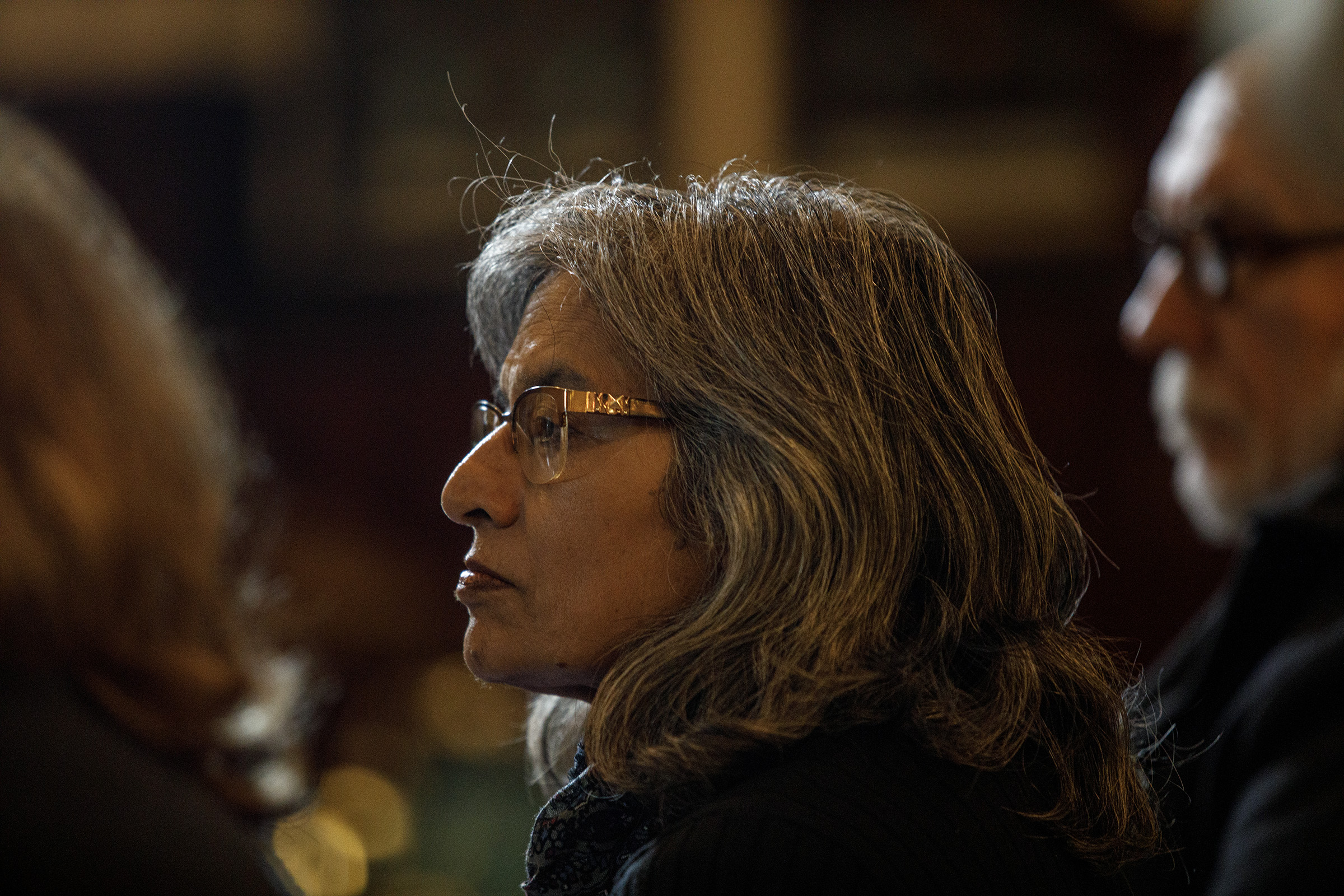 Tinku Khanwalkar of Allentown listens during a forum to the...