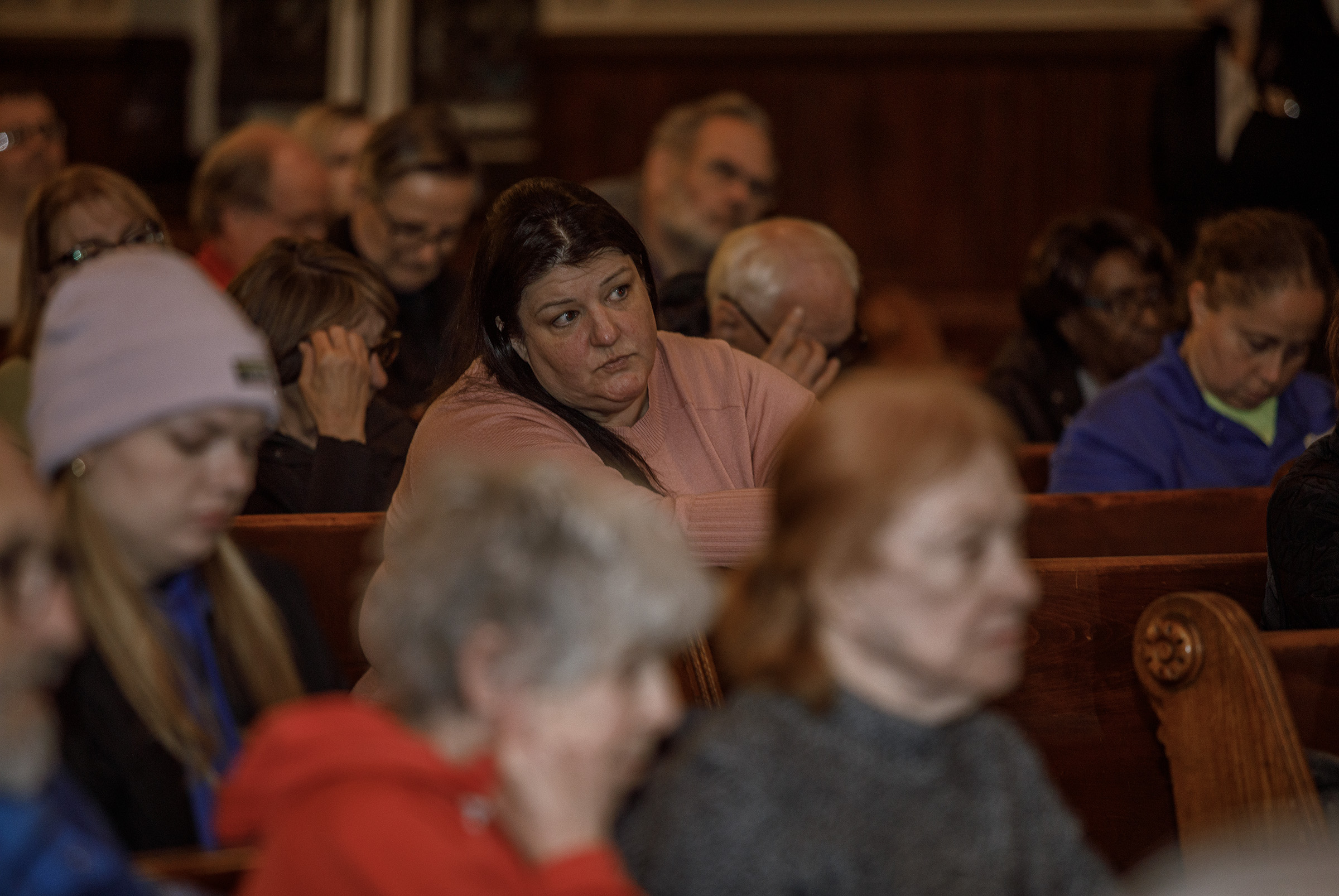 Rachel Cuevas of Alburtis listens during a forum to the...