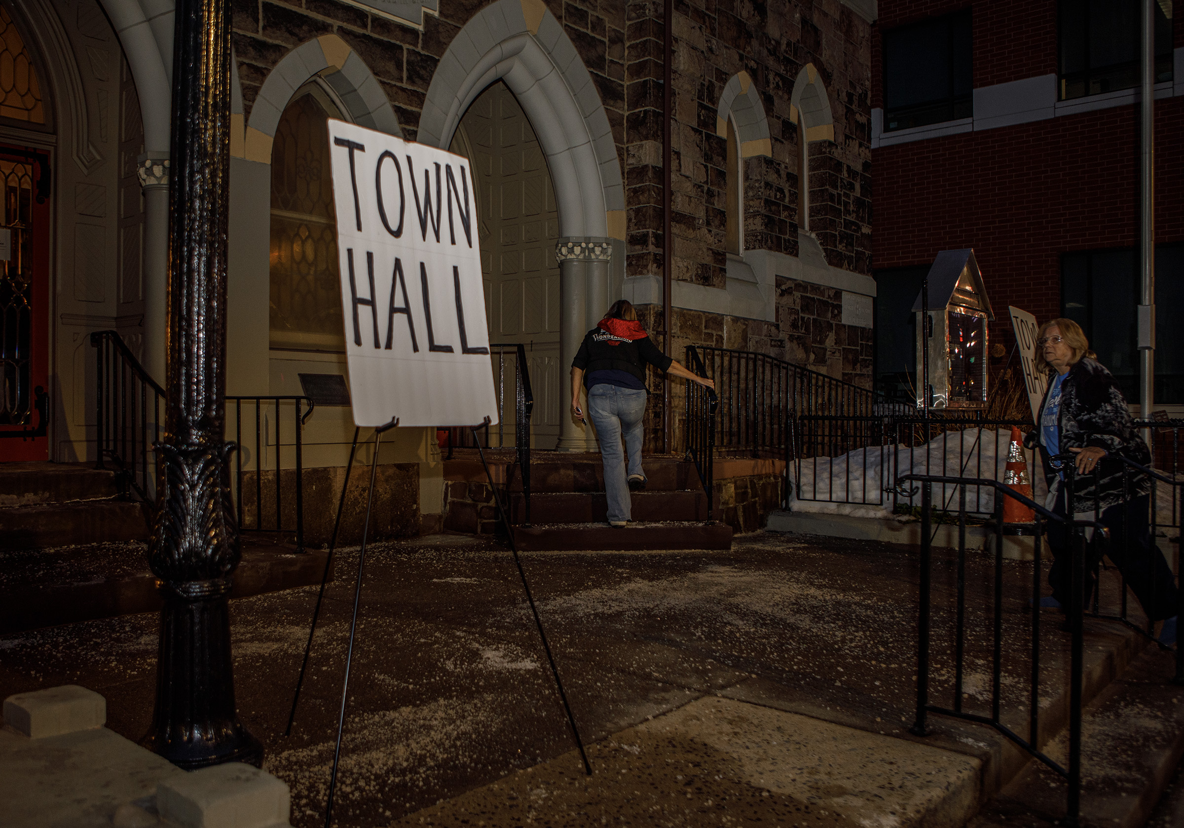 People arrive to a forum for the Democratic candidates in...