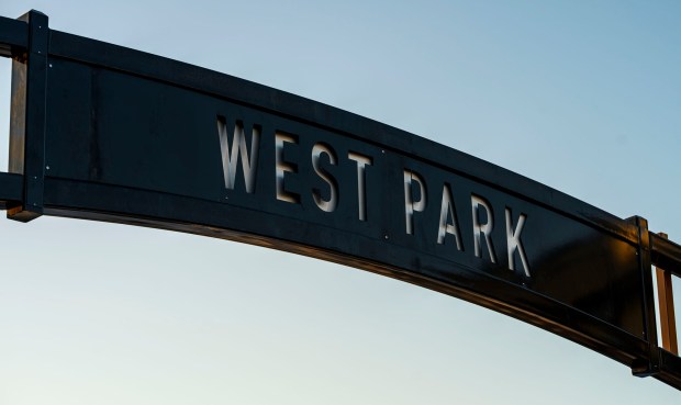 A new gateway arch rises above the 1100 block of Hamilton Street on Thursday, Feb. 5, 2026, in Allentown. The arch, part of efforts to spruce up the downtown area, is a little more than 19 feet high. The arch greets those heading eastbound into the downtown with a sign that reads, "Downtown Allentown"; while the other side reads, "West Park." (April Gamiz/The Morning Call)