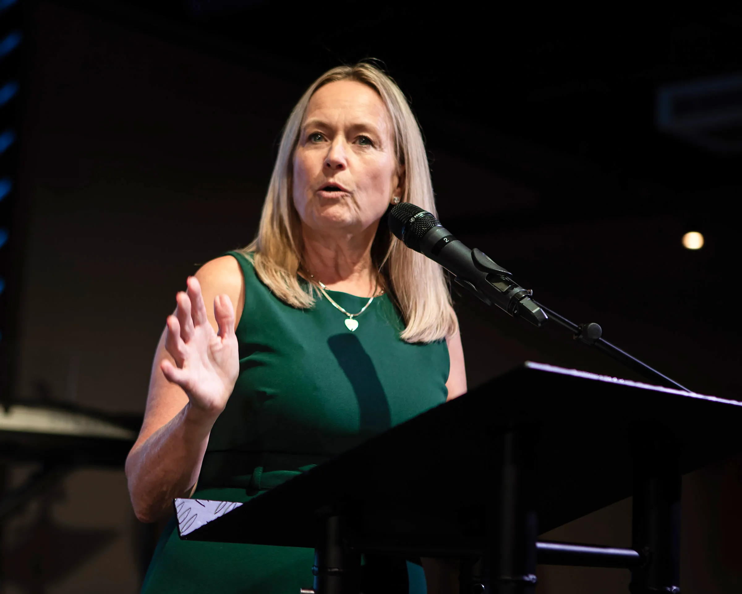 Carol Andersen, Bloom CEO, concludes the celebration Sunday, Oct. 19,...