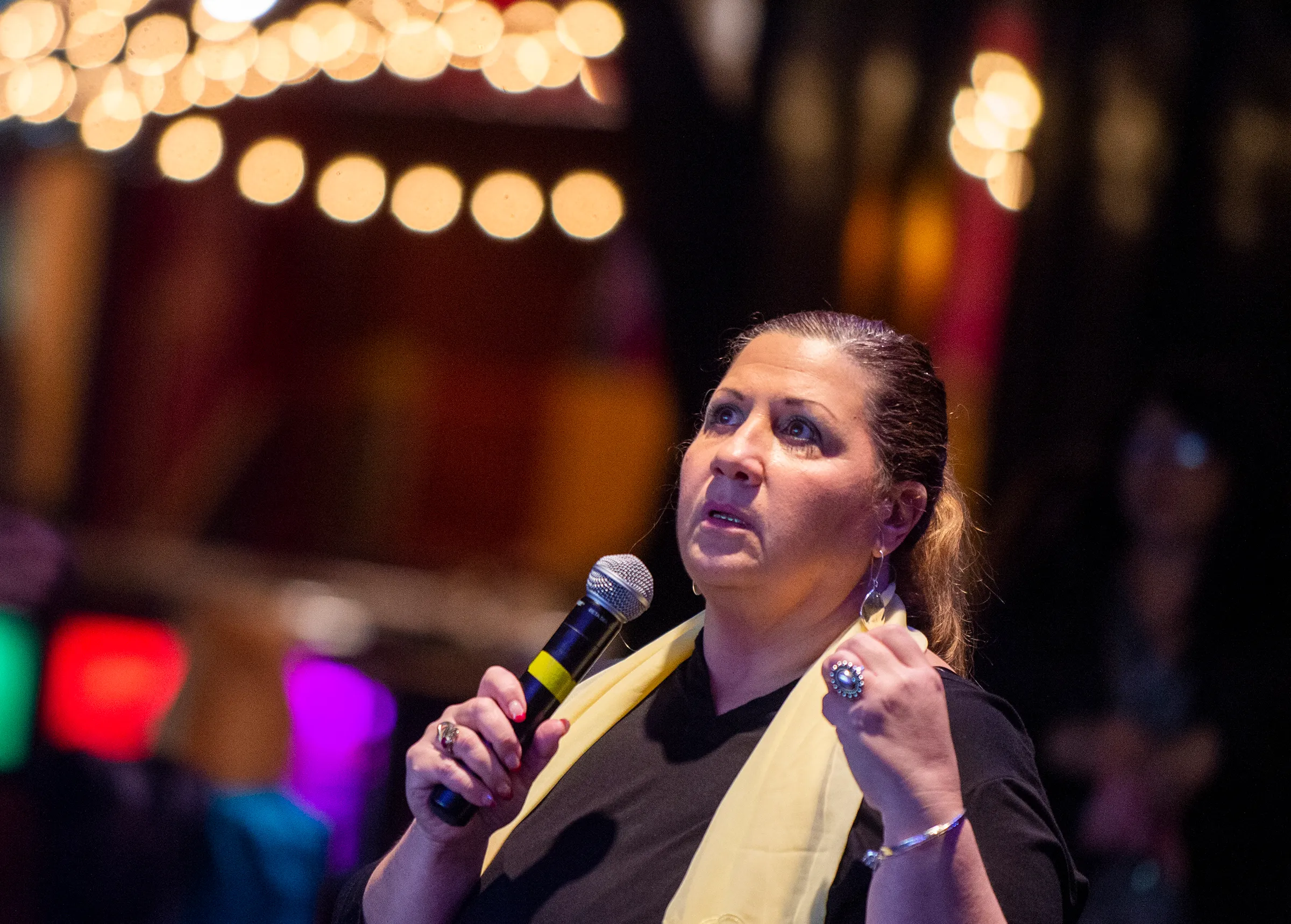 Gloria Domina, a Lehigh Valley Music Awards director, records a...