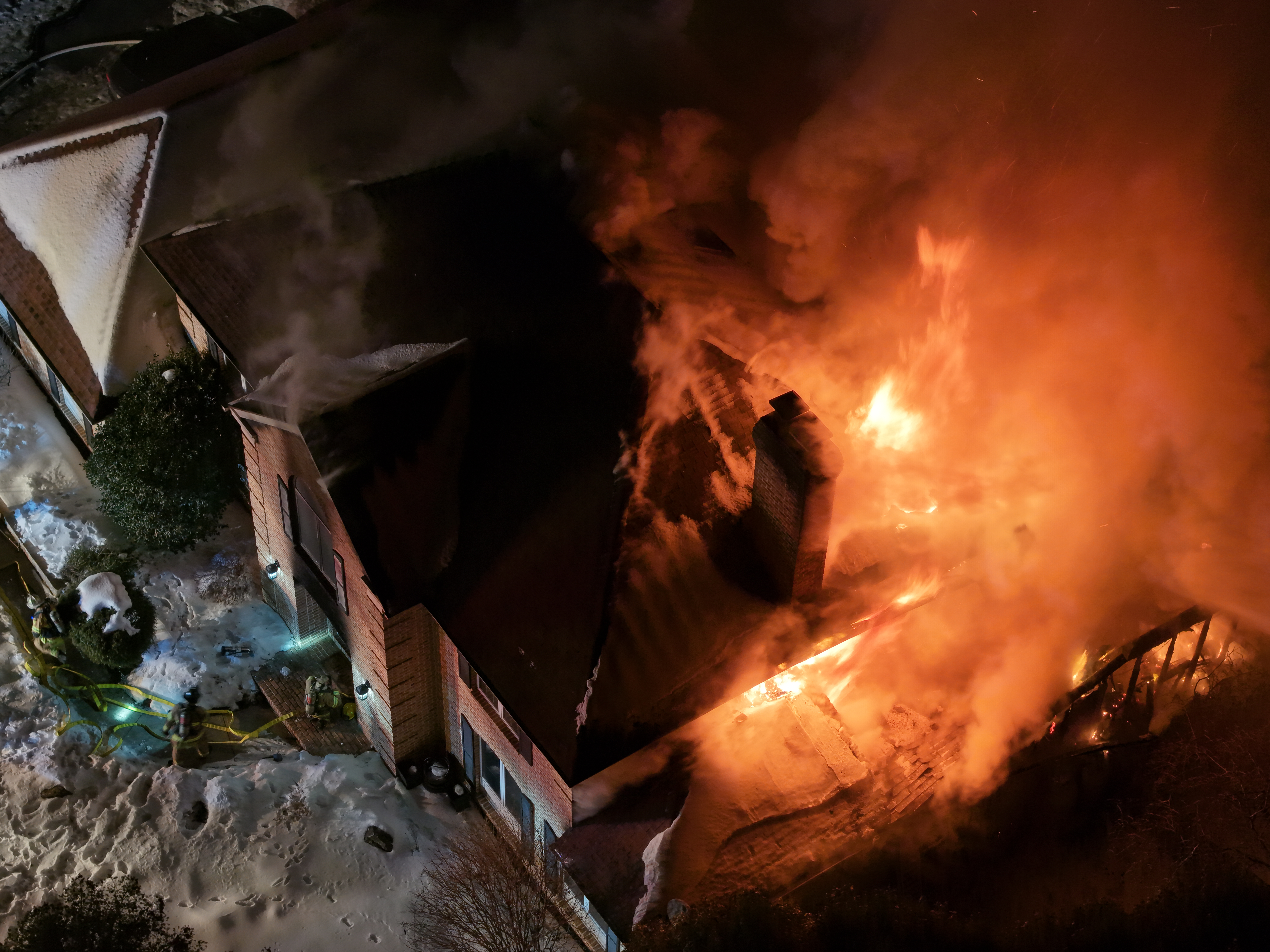 Fire fighters battle a blaze Sunday, Feb.8, 2026 during very...