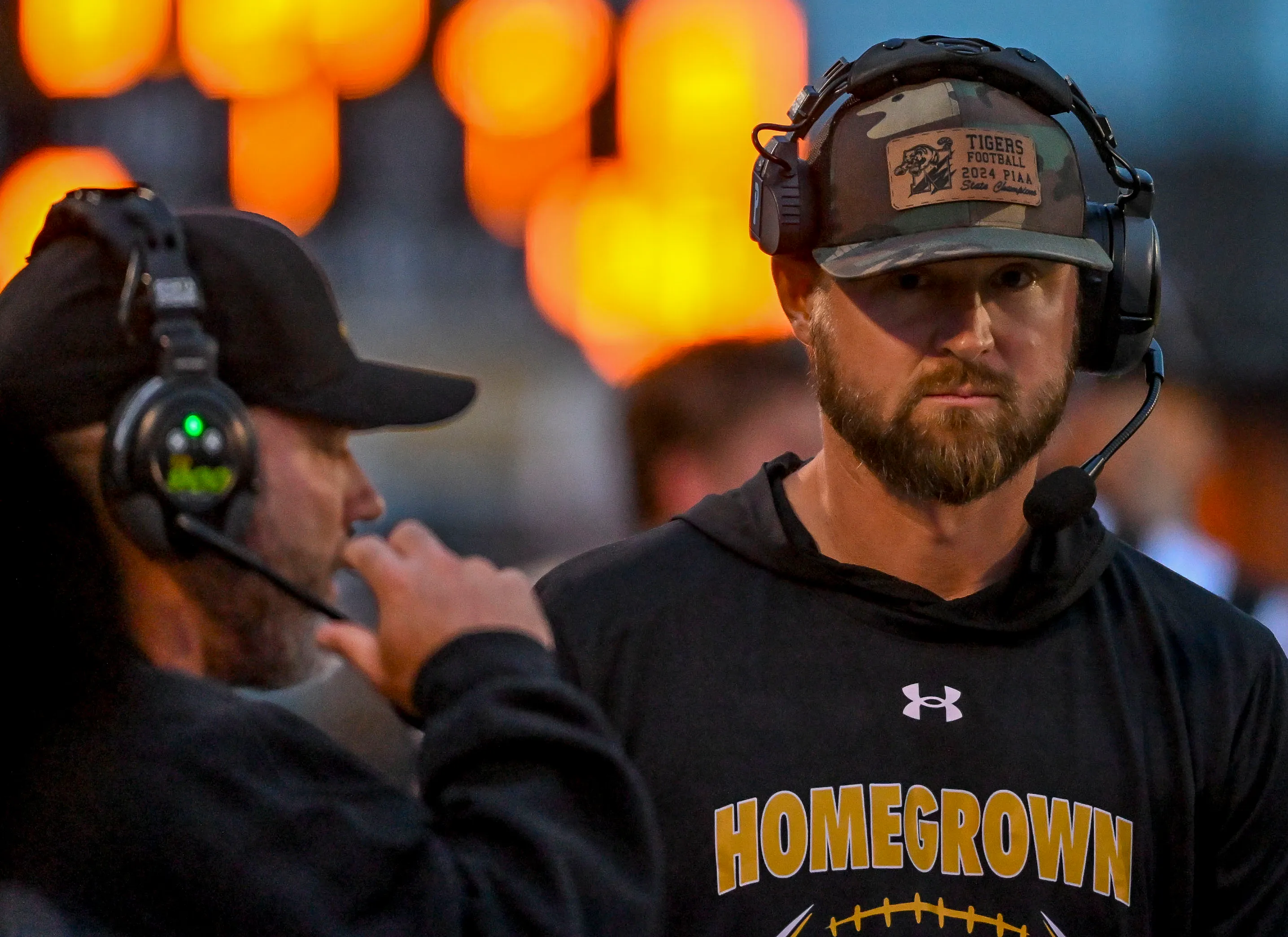 Northwestern Lehighâs head coach Josh Snyder talks to players Thursday,...