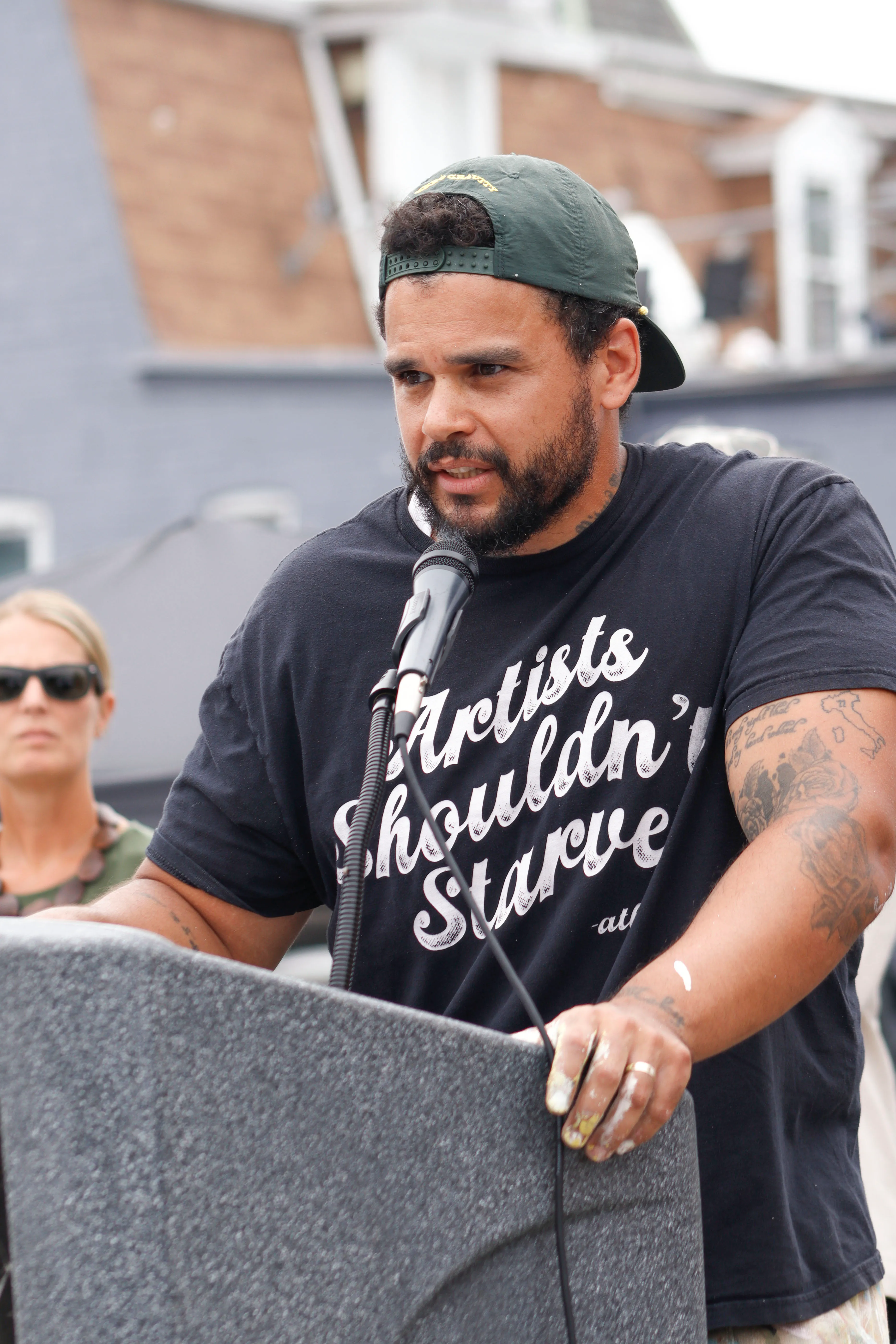 Kyle Edwards speaks Saturday, June 28, 2025, during a celebration...