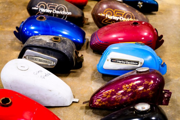 Motorcycle parts are for sale during the Lehigh Valley Motorcycle Expo on Friday, Feb. 6, 2026, at the Agri-Plex at the Allentown Fairgrounds in Allentown. The expo continues 9 a.m. to 7 p.m. Saturday and 9 a.m. to 3 p.m. Sunday. (April Gamiz/The Morning Call)