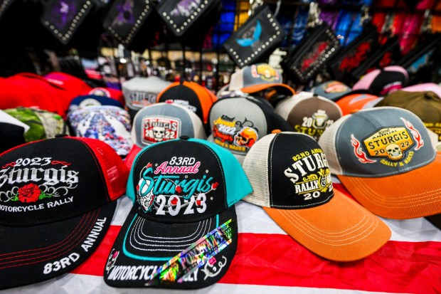 Colorful baseball hats are for sale at Bikers Leather's booth during the Lehigh Valley Motorcycle Expo on Friday, Feb. 6, 2026, at the Agri-Plex at the Allentown Fairgrounds in Allentown. The expo continues 9 a.m. to 7 p.m. Saturday and 9 a.m. to 3 p.m. Sunday. (April Gamiz/The Morning Call)
