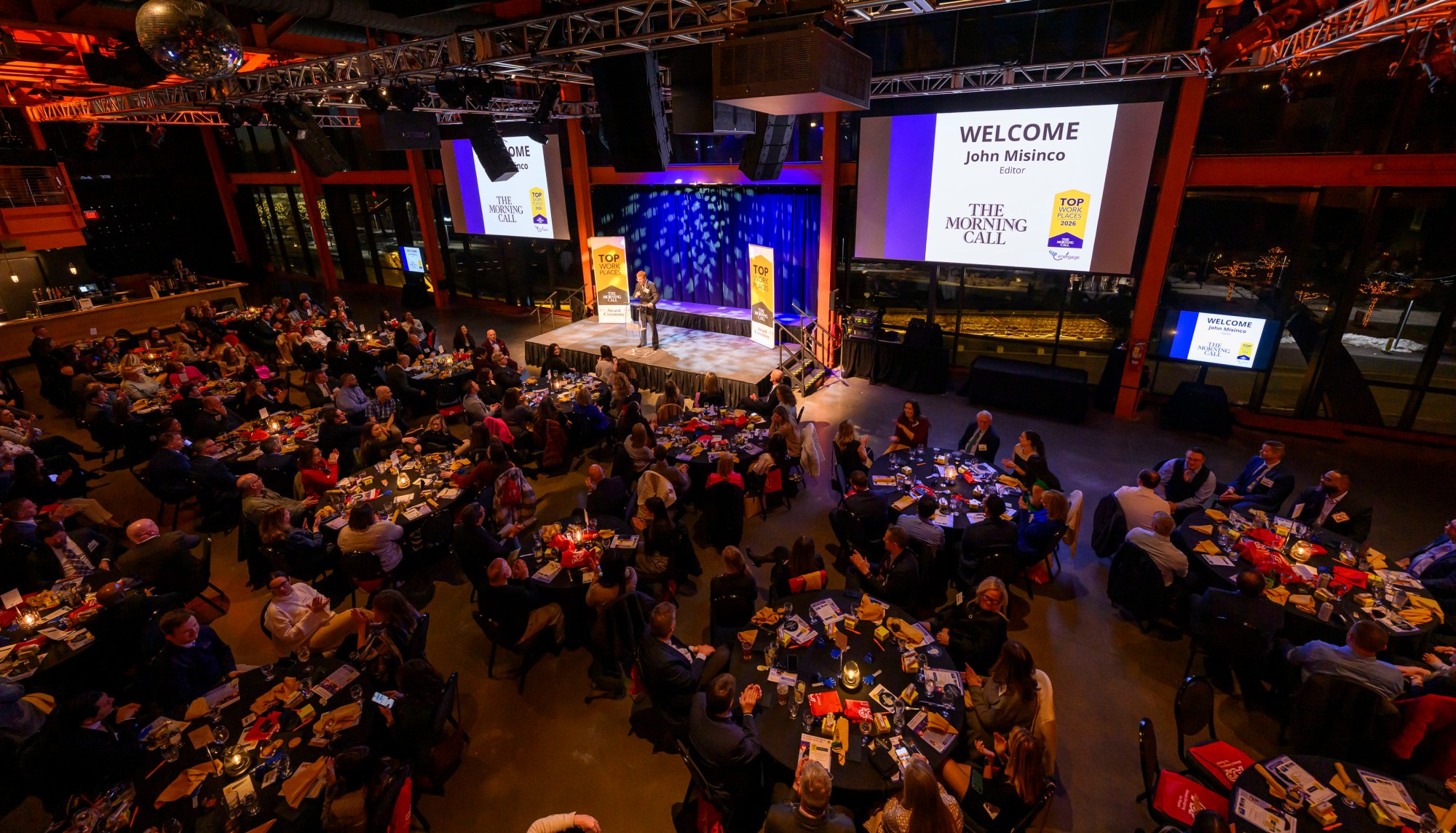 The Morning Call's John Misinco, Editor talks about the award winners during The Morning Call's Lehigh Valley Top Workplaces Awards 2026 awards banquet Thursday, Feb. 26, 2026, at the ArtsQuest Center at SteelStacks in Bethlehem. (April Gamiz/The Morning Call)
