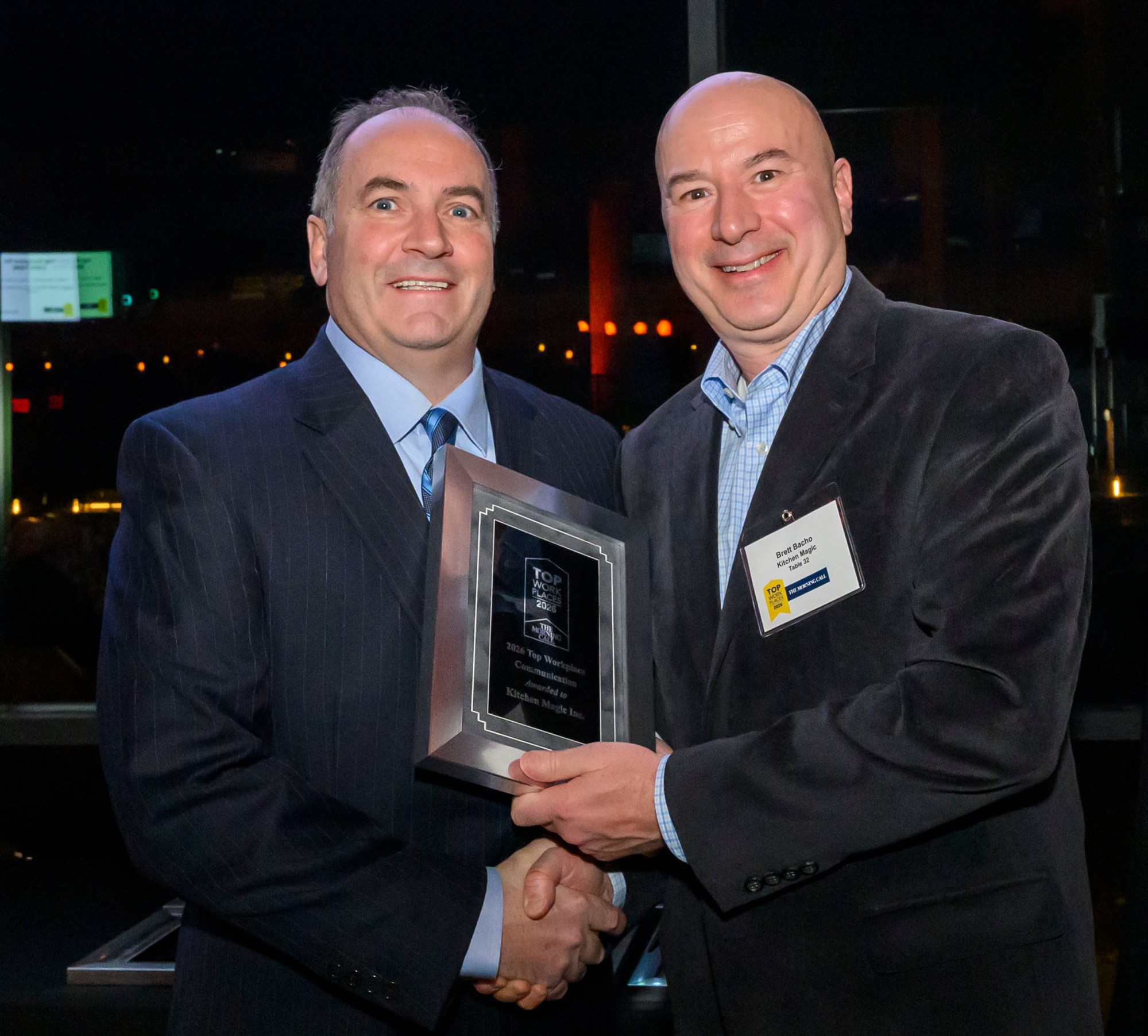 Kitchen Magic wins the Top Workplace Special Award for Communication category presented by The Morning Call's Jim Feher, Vice President of Advertising during The Morning Call's Lehigh Valley Top Workplaces Awards 2026 awards banquet Thursday, Feb. 26, 2026, at the ArtsQuest Center at SteelStacks in Bethlehem.(April Gamiz/The Morning Call)