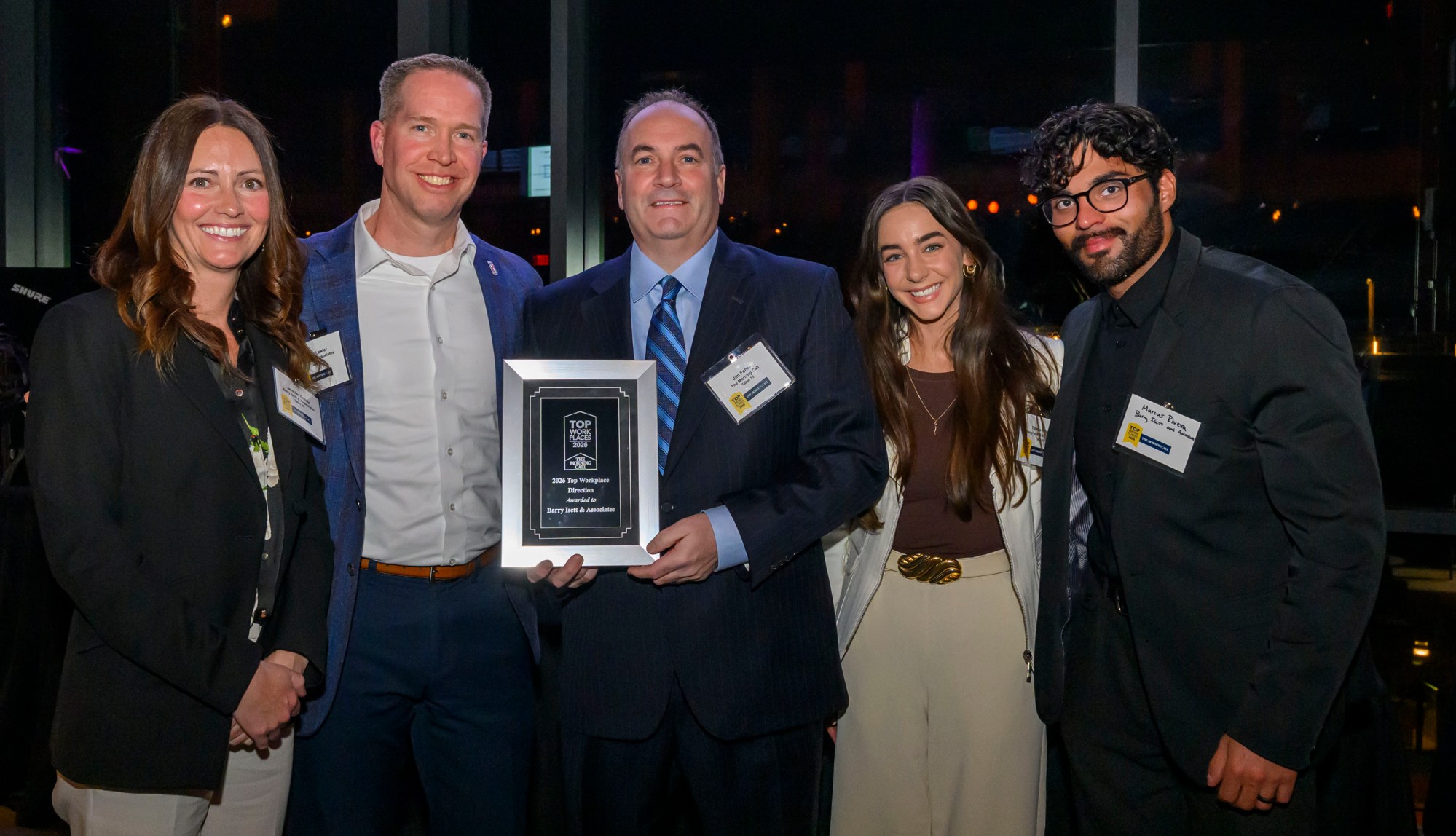 Barry Isett & Associates wins the Top Workplace Special Award for Direction category presented by The Morning Call's Jim Feher, Vice President of Advertising during The Morning Call's Lehigh Valley Top Workplaces Awards 2026 awards banquet Thursday, Feb. 26, 2026, at the ArtsQuest Center at SteelStacks in Bethlehem. (April Gamiz/The Morning Call)