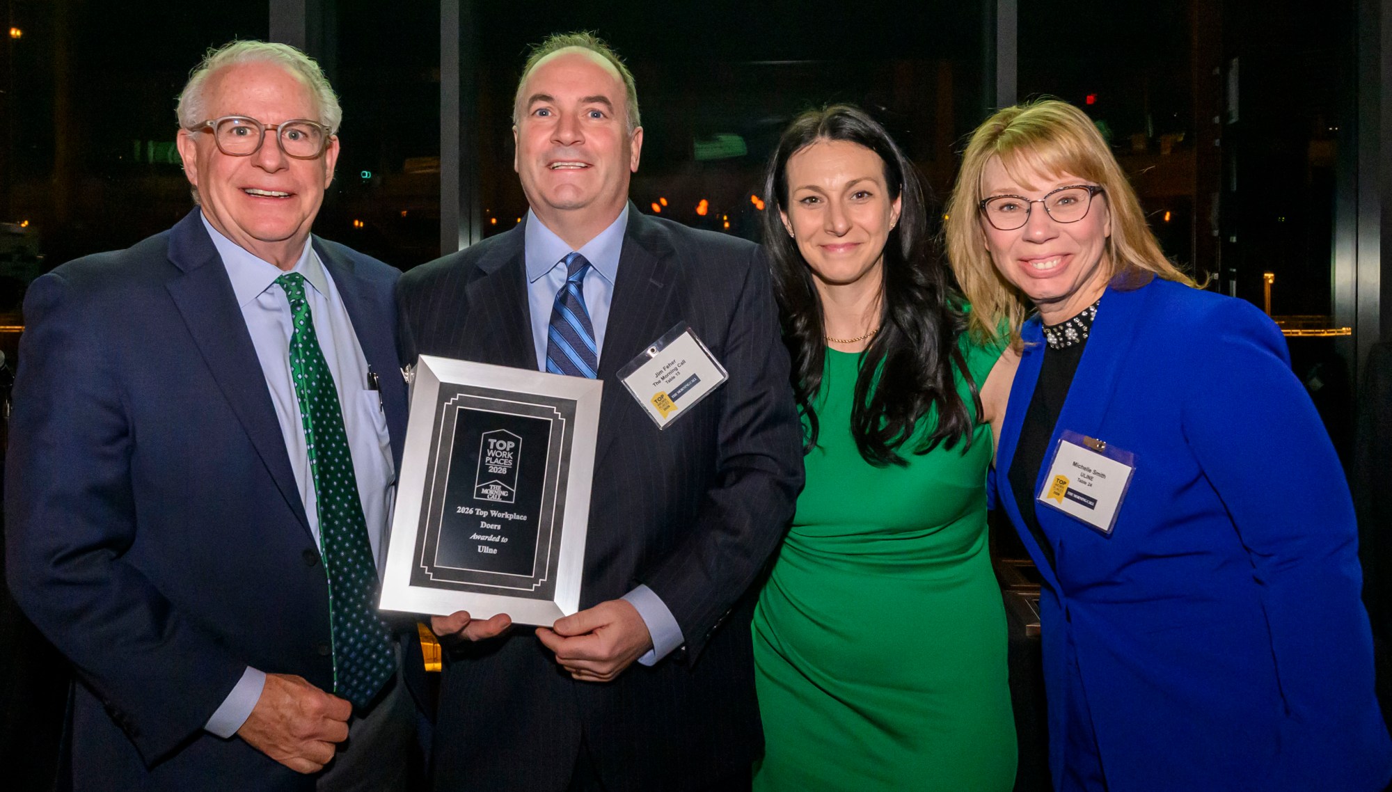 Uline wins the Top Workplace Special Award for Doers category presented by The Morning Call's Jim Feher, Vice President of Advertising during The Morning Call's Lehigh Valley Top Workplaces Awards 2026 awards banquet Thursday, Feb. 26, 2026, at the ArtsQuest Center at SteelStacks in Bethlehem.(April Gamiz/The Morning Call)