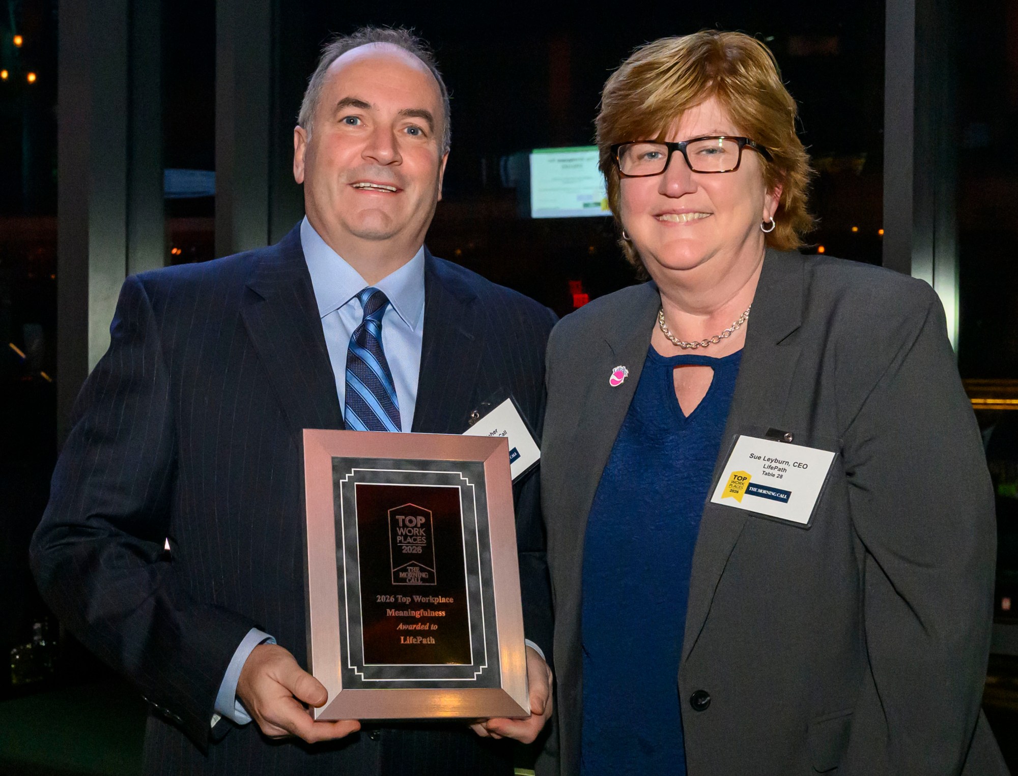 LifePath wins the Top Workplace Special Award for New Ideas category presented by The Morning Call's Jim Feher, Vice President of Advertising during The Morning Call's Lehigh Valley Top Workplaces Awards 2026 awards banquet Thursday, Feb. 26, 2026, at the ArtsQuest Center at SteelStacks in Bethlehem.(April Gamiz/The Morning Call)