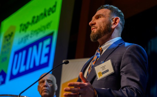 Ed Morris of Uline speaks during The Morning Call's Lehigh Valley Top Workplaces Awards 2026 awards banquet Thursday, Feb. 26, 2026, at the ArtsQuest Center at SteelStacks in Bethlehem. (April Gamiz/The Morning Call)
