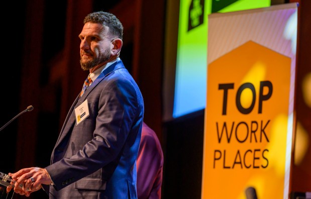 Ed Morris of Uline speaks during The Morning Call's Lehigh Valley Top Workplaces Awards 2026 awards banquet Thursday, Feb. 26, 2026, at the ArtsQuest Center at SteelStacks in Bethlehem. (April Gamiz/The Morning Call)