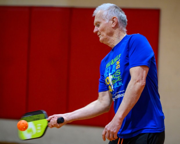 Colin Saville of Hunterdon, N.J., plays pickleball Tuesday, Feb. 24, 2026, at YMCA of Easton in Easton. River Crossing YMCA is holding "Try the Y" for free Feb. 23 - March 1, 2026, at its branches in Lehigh, Northampton, Bucks and Hunterdon counties; new members can sign up without needing to pay a join fee through March 8. (April Gamiz/The Morning Call)