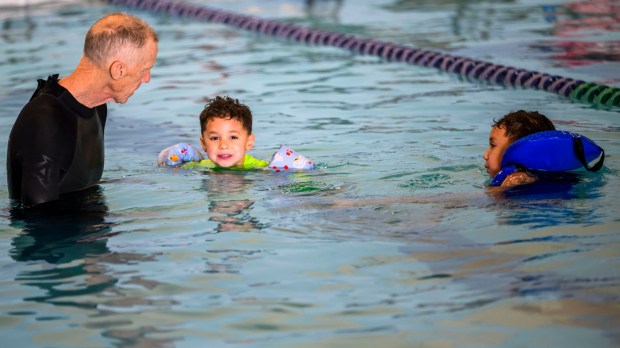 Peter Willeford of Forks Township swims with his grandchildren, Micah, 3, and Myles, 5, on Tuesday, Feb. 24, 2026, at YMCA of Easton in Easton. River Crossing YMCA is holding "Try the Y" for free Feb. 23 - March 1, 2026, at its branches in Lehigh, Northampton, Bucks and Hunterdon counties; new members can sign up without needing to pay a join fee through March 8. (April Gamiz/The Morning Call)