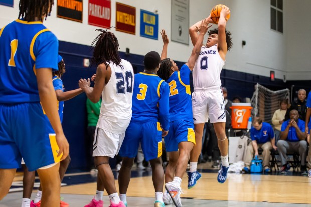 Dieruff's Alphy Deris looks to score against Allen during an Eastern Pennsylvania Conference boys basketball game on Saturday, Dec.20, 2025, at Dieruff High School in Allentown. (Jonathan Broady/Special to The Morning Call)