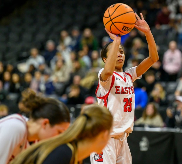 Easton's Eva Jordan takes a foul shot against Bethlehem Catholic on Thursday, Feb. 12, 2026, during the EPC girls basketball championship game at PPL Center in Allentown. (April Gamiz/The Morning Call)