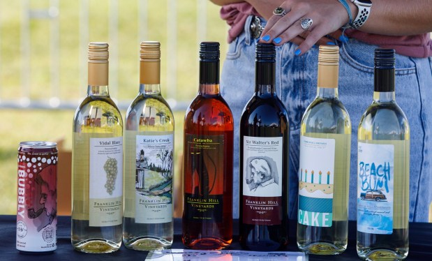 Franklin Hill Vineyards from Bangor was on display with many fruity choices during Sangriafest Saturday, Sept. 2, 2023, at Grange Park in Upper Macungie Township. Wineries from around Pennsylvania were on hand, as well as lawn games, vendors and more. (Jane Therese/Special to The Morning Call)