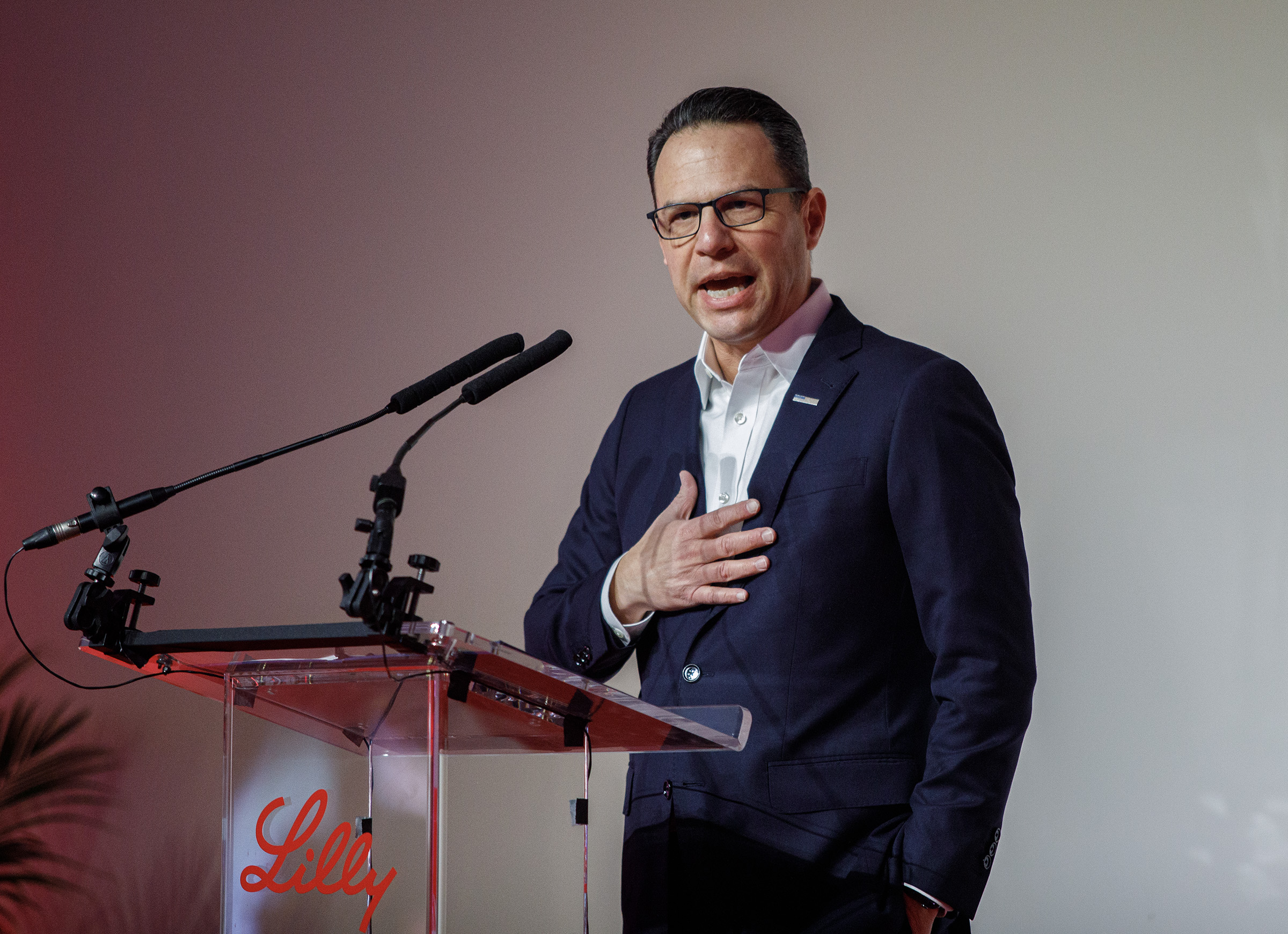 Pennsylvania Gov. Josh Shapiro speaks at a news conference to...