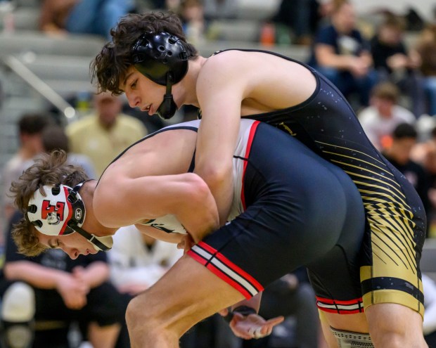 Bethlehem Catholic's Keanu Dillard has spent most of matches the last four years finishing on top. He is vying for a fourth consecutive state title. (April Gamiz/The Morning Call)