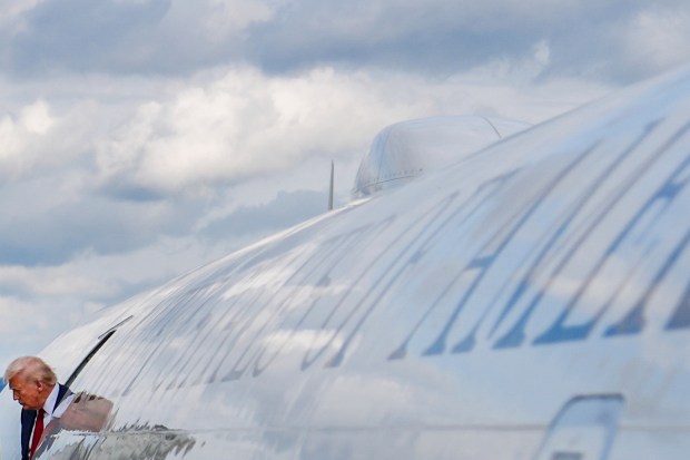 President Donald Trump disembarks Air Force One at Lehigh Valley International Airport, Friday, Aug. 1, 2025, near Allentown. (Julia Demaree Nikhinson/AP)