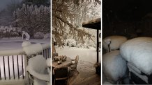 L to R: Backyard deck in Holland, Pennsylvania | Wyncote Wonderland | Huge snow totals in Deptford, New Jersey.
