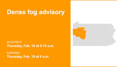 Dense fog advisory issued for part of Pennsylvania until Thursday morning – visibility as low as 1/4 mile