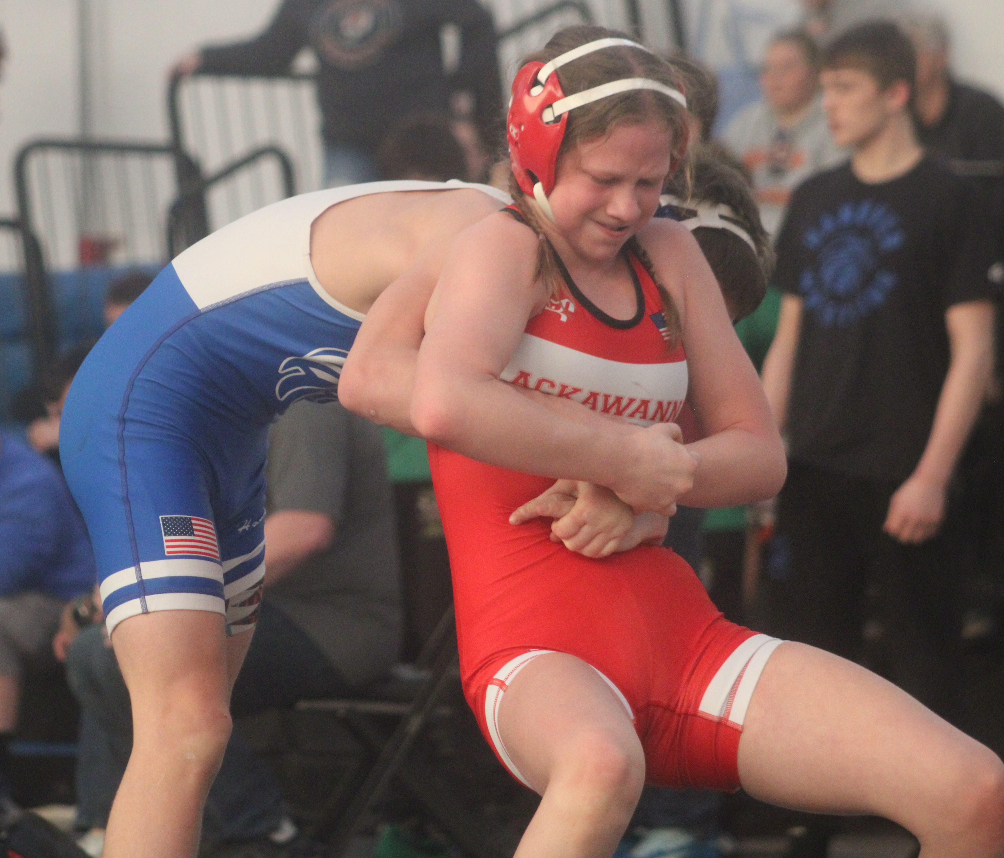 Lackawanna Trail’s Cidney Schaffer tries to escape from Hanover Area’s...